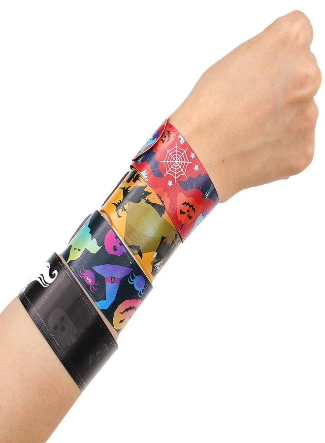 WIQEDOHA 120 Pcs Friendship Bracelets Halloween Slap Bracelets Party Favors for Kids - 60 Different Design Bracelets Halloween Party Supplies and Decorations Snap Bracelets with Halloween Classies Pattern - Image 4
